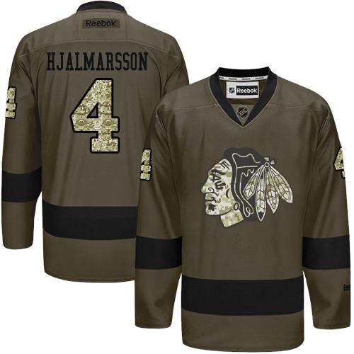 Blackhawks #4 Niklas Hjalmarsson Green Salute to Service Stitched NHL Jersey - Click Image to Close